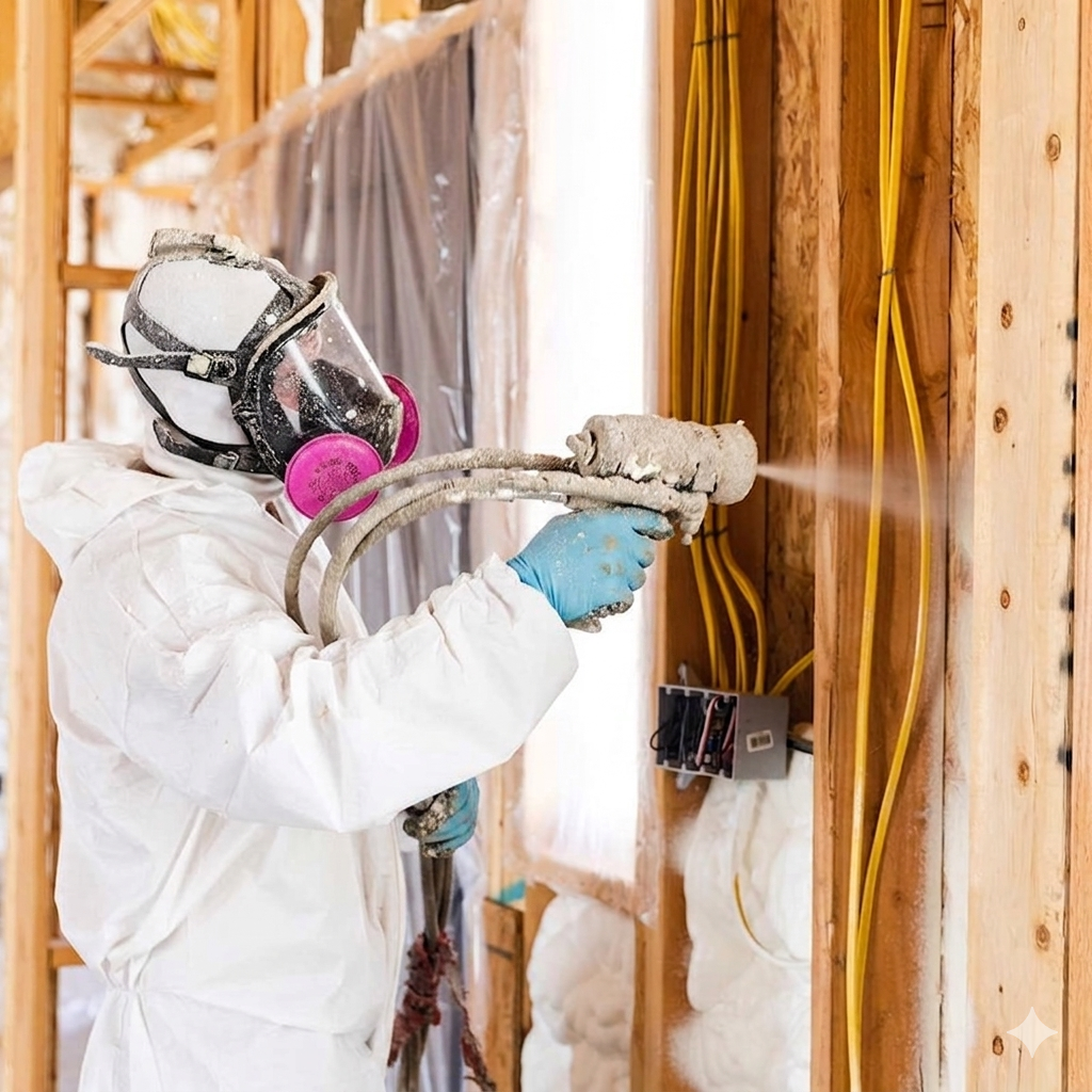 Spray foam air sealing detail in Aurora, CO